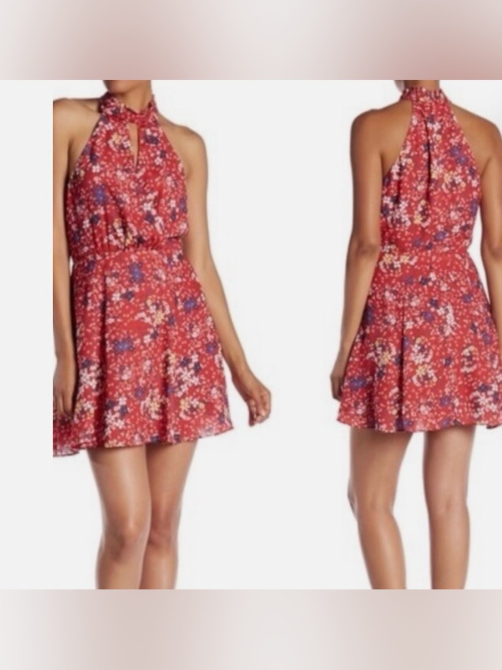 Parker Pink Multicolor High Neck Floral Halter 100% Silk Cocktail Dress Sz Med
